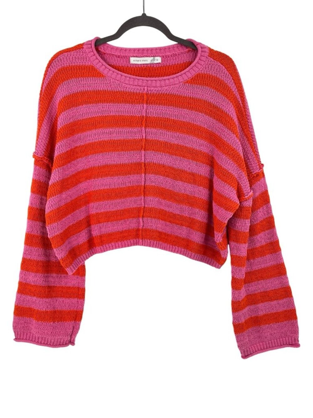 ALTAR'D STATE Women's Pink Orange Stripe Cropped Sweater XL